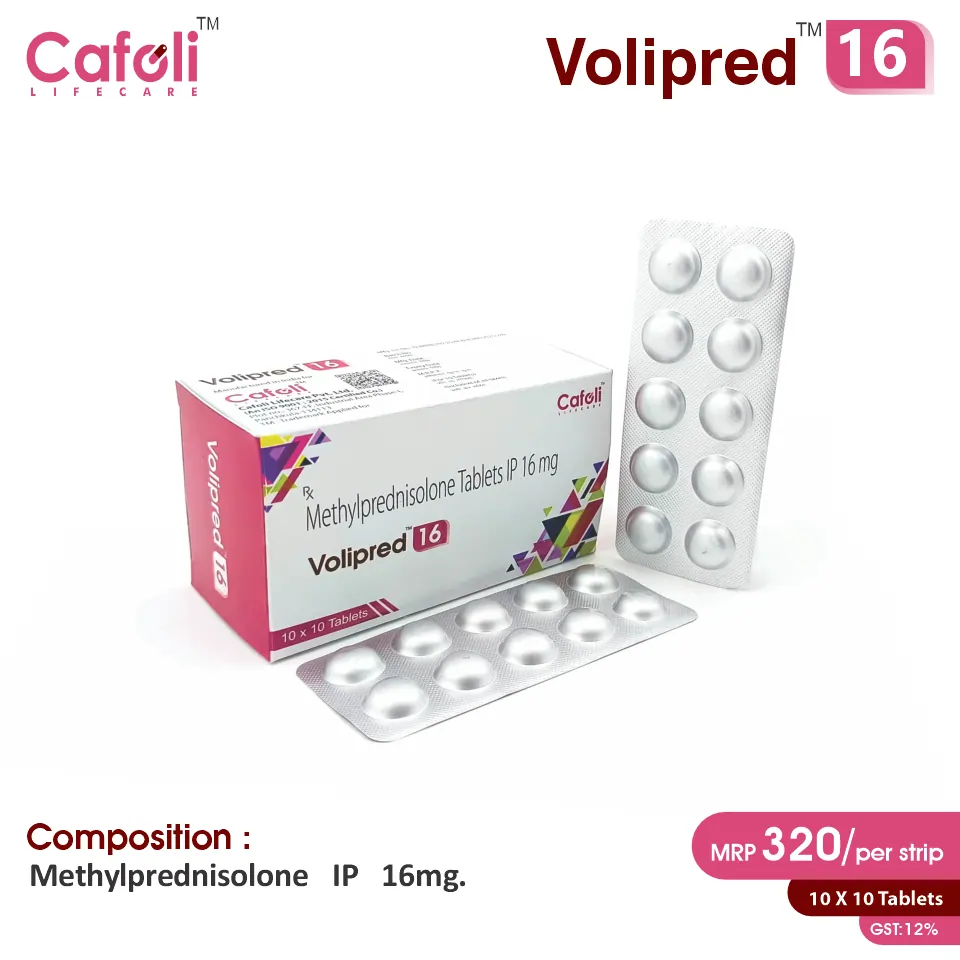 Methylprednisolone 16mg Tablet at the best price in PCD Pharma Franchise for Inflammation and Autoimmune Conditions.